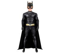 Costume de super-héros Batman pour enfant garçon - Noir - Nuit foncée - Héros - Cape - Demi-masque - Pour Halloween, carnaval - Cosplay - Taille M