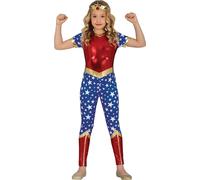 Costume de super-héros Carnaval Enfants Aventure Fille Étoile Superbe Bandeau Héroïne Carnaval Tenue Rouge Bleu Cosplay Mardi Gras Rôle, Taille : 128/134 Couleur : Rouge