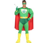 Costume de super-héros rigolo Cannabis vert-jaune-rouge