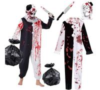Costume de terrifier pour Halloween, costume de terrifier, combinaison de clown noir et blanc, ensemble de tueur avec masque, faux couteau, grand sac noir, pour cosplay, Halloween, carnaval, fête