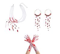 Costume de vampire 3 pièces pour femme - Ensemble de bijoux d'Halloween gothique avec collier, boucles d'oreilles, gants, various, Métal, Sans pierre précieuse
