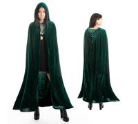 Costume de vampire Halloween Manteau médiéval à capuche en velours pour fête de carnaval et Halloween - Cape Costume adulte pour unisexe, femme et homme (vert)