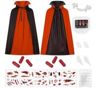 Costume de vampire pour enfant - 90/120/140 cm - Cape de vampire double face avec accessoires de vampire - Tatouages de dents - Costume d'Halloween - Cape de Dracula, pour garçons et filles