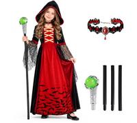 Costume de vampire pour enfant, costume de vampire de luxe pour fille | Costume royal d'Halloween - Costume de vampire reine - Robe de vampire mystérieuse - Costume d'Halloween pour fille