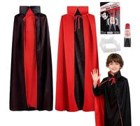 Costume de vampire pour enfant - Lot de 3 - 90/120/150 cm - Cape de vampire, avec dents de vampire et sang artificiel, costume de Dracula 5-8 ans, noir et rouge, pour cosplay, cos-tüm, pour garçons et