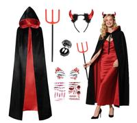 Costume de vampire pour femme,Costume de diable d'Halloween pour femme,Cape de vampire de 170 cm avec accessoires de diable, costume de diable pour fêtes d'Halloween, fêtes costumées de cosplay