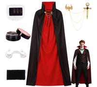 Costume de vampire pour garçon, royal avec faux sang, crocs de vampire et éponge à maquillage, noir et rouge Costume double face Dracula Cape de vampires Garçon Fille Halloween Carnaval Cosplay