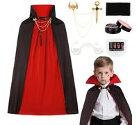 Costume de vampire pour garçon, royal avec faux sang, crocs de vampire et éponge à maquillage, noir et rouge Costume double face Dracula Cape de vampires Garçon Fille Halloween Carnaval Cosplay
