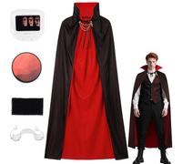 Costume de vampire pour homme, 150/120 cm Costume gothique royal de vampire avec faux sang, crocs de vampire et éponge à maquillage,Costumes d'Halloween double face Cape adulte Carnaval Cosplay (150)