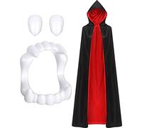 Costume de vampire unisexe pour adulte - Cape à capuche réversible - Dents de vampire - Avec adhésif - Accessoire de costume d'Halloween