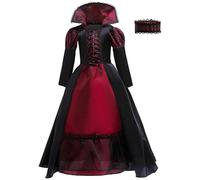 Costume de Vampiri Queen - Robe de cosplay élégante pour filles avec cape rouge et détails gothiques | Vampire habillée pour Halloween Girl, costumes de célébration pour le carnaval de l'école, Acces