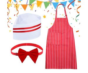 Costume de vendeur de pop-corn - Uniforme de carnaval à rayures rouges blanches des années 50, robe réglable pour une soirée cinéma avec nœud papillon | Fête des spectacles de théâtre festifs, jeux d