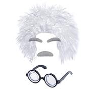 Costume de Vieil Homme, Costume de Scientifique Fou avec Lunettes Cadre, Moustache et Sourcils pour Habiller Le Costume de Grand-père, Ensemble de Cosplay de fête d'halloween