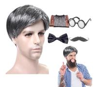 Costume de vieil homme d'Halloween, ensemble de costumes de grand-père,5 accessoires de costume de grand-père | Ensemble complet d'accessoires de costume de grand-père, cadeaux de fête amusants et réa