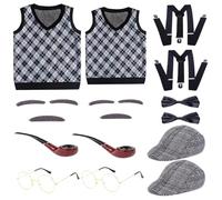 Costume de vieil homme pour enfants, costumes 100 jours d'école pour enfants, costume de vieil homme comprenant un chapeau, des lunettes, un gilet grand-père, une canne, des costumes 130 cm