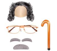 Costume de vieil homme Yewong, ensemble d'accessoires pour grand-p re, perruque et lunettes de vieil homme, moustache et sourcils gonflables pour