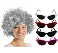 Costume de vieille femme - Accessoires de costume de grand-mère - Perruque grise bouclée et lunettes de soleil blanches style années 50