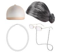 Costume de vieille femme - Perruque de grand-mère - Bonnet de perruque - Lunettes de grand-mère - Chaîne de lunettes - Chaîne de perles - 100 Days of School - Perruque de vieille femme - Costume de