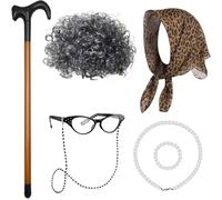 Costume de vieille femme pour fille - Robe de grand-mère - Respirant - Pour célébrations scolaires et fêtes - Perruques de scène