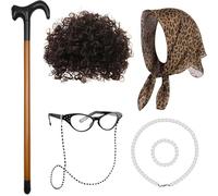 Costume de vieille femme pour fille - Robe de grand-mère - Respirant - Pour célébrations scolaires et fêtes - Perruques de scène