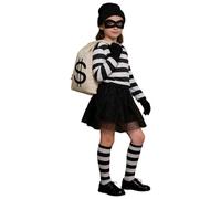 Costume de voleur pour enfant - Costume de voleur de banque - Costume pour enfant - Avec masque de voleur, gants, sac à main, chaussettes, chapeau, t-shirt - Costume de criminel pour carnaval, cosplay