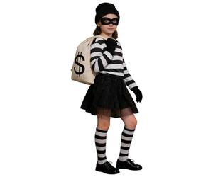 Costume de voleur pour enfant - Costume de voleur de banque - Costume pour enfant - Avec masque de voleur, gants, sac à main, chaussettes, chapeau, t-shirt - Costume de criminel pour carnaval, cosplay