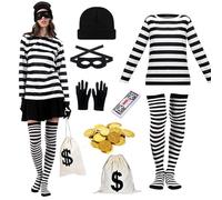 Costume de Voleuse pour Femme,Avec Chapeau,Masque,Chemise,Gants,Portefeuille, Chaussettes Aux Genoux,Déguisement Voleur Adulte,Costume de carnaval pour Halloween,carnaval,cosplay (féminin, M)
