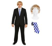 Costume d'écolier Jay - Perruque blonde, costume noir et cravate - Déguisement amusant pour homme pour Halloween, enterrement de vie de garçon et fêtes - XL