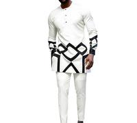 Costume décontracté pour homme avec imprimé, manches longues, pantalon long, style ethnique africain, 2 pièces, combinaison d'hiver 2026, Blanc., XXL