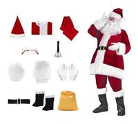 Costume Déguisement Saint Nicolas Professionnel 11 Pièces Taille L Rouge Fourrure Blanche Veste Fermeture Éclair Pantalons Bonnet