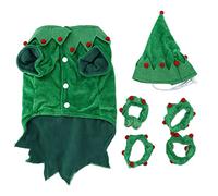 Costume d'elfe de Noël pour Chien, vêtements Amusants pour Chiens de Petite et Moyenne Taille, Tenue en Velours doré Doux avec Chapeau et Accessoires, vêtements Chauds pour (S)