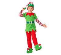 Costume d'elfe de Noël pour enfant rouge et vert avec couvre-chaussures