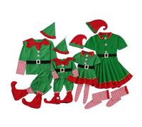 Costume d'Elfe de Noël pour enfants adultes, costumes de famille, ensemble complet pour enfants, costume Elfe vert Carnaval, performance incluse chaussettes chapeaux robe de vacances Cosplay de Noël