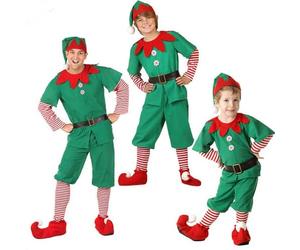 Costume d'elfe de Noël pour enfants adultes, robe d'elfe verte pour enfants, costume de fête de carnaval de joyeux Noël pour homme femme, costumes de performance de vacances parents-filets fête