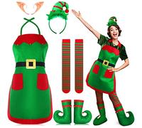 Costume d'elfe de Noël pour femme avec chapeau, couvre-chaussures, chaussettes rayées, oreilles et tablier en feutre, accessoires festifs pour fêtes de fin d'année