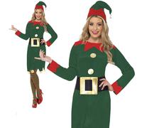 Costume D'Elfe Petit Aide Du Père Noël Femme Noël Xmas Robe Fantaisie UK 8-1