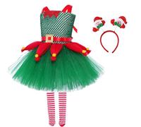 Costume d'elfe pour - Aide au Père Noël - Costume complet d'elfe de Noël pour filles | Déguisement de Noël pour fille