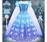 Costume d'Elsa pour fille - Robe de princesse Elsa pour enfant - Robe de princesse Elsa - Robe de princesse Elsa - Avec accessoires - Couronne magique - Tresse - G083XL