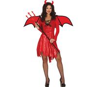 Costume Démon Ailes Diadème Trident Halloween Carnaval Rouge Noir, Taille : 38 - 40 (M) Couleur : Rouge