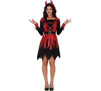 Costume démoniaque d'Halloween avec des cornes et un design rouge et noir pour une apparition effrayante à la prochaine fête costumée d'Halloween, Taille : 38 - 40 (M) Couleur : Rouge / Noir