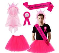 Costume d'enterrement de vie de jeune fille pour homme avec écharpe Miss Marié, insigne de mari, voile à paillettes, bandeau et tutu rose pour homme, costumes amusants pour la fête des pères