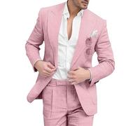 Costume d'été Formel pour Homme, Ensemble Blazer et Pantalon Slim en Lin et Coton, Deux pièces, Rose, Taille M. Idéal pour Les garçons d'honneur Lors d'un Mariage ou d'un événement Professionnel.
