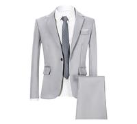 Costume Deux pièces Pantalons Ensemble pour Homme Ensemble de Bal de Mariage en Un clic Smoking d'affaires Slim Couleur Unie (Gris,M)