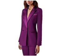 Costume deux pièces pour femme - Dame de bureau - Coupe ajustée - Blazer et pantalon - Ensemble costume d'affaires - Tenue décontractée - Tenue de bal de fin d'année, violet, XXL