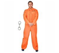 Costume d'évasion de prison pour homme - Orange classique - Pour fête de carnaval avec thème enterrement de vie de garçon - Avec menottes (L)