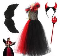 Costume Devil Dress Up - Ailes rouges, bandeau en corne | Robe de fête magique - Tenue pour filles - Cosplay Anniversaire Halloween Célébrations Options de petits à très grands