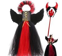 Costume Devil Dress Up - Ailes rouges, bandeau en corne | Robe de fête magique - Tenue pour filles - Cosplay Anniversaire Halloween Célébrations Options de petits à très grands