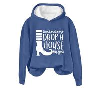 Costume d'Halloween 2025 Don't Make Drop A On You Sweats d'Halloween pour Femmes 2024. Sweat à capuche amusant avec col rond et manches longues, bleu, M