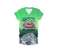 Costume d'Halloween 2025 Femme Unisexe Just Waiting for Halloween Shirt Squelette Graphique T-Shirt Drôle Halloween, vert, XXL