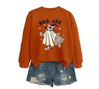 Costume d'Halloween 2025 pour femme, sweat à capuche tendance avec imprimé Halloween, col rond, manches longues, renard d'arbre, Noir , M